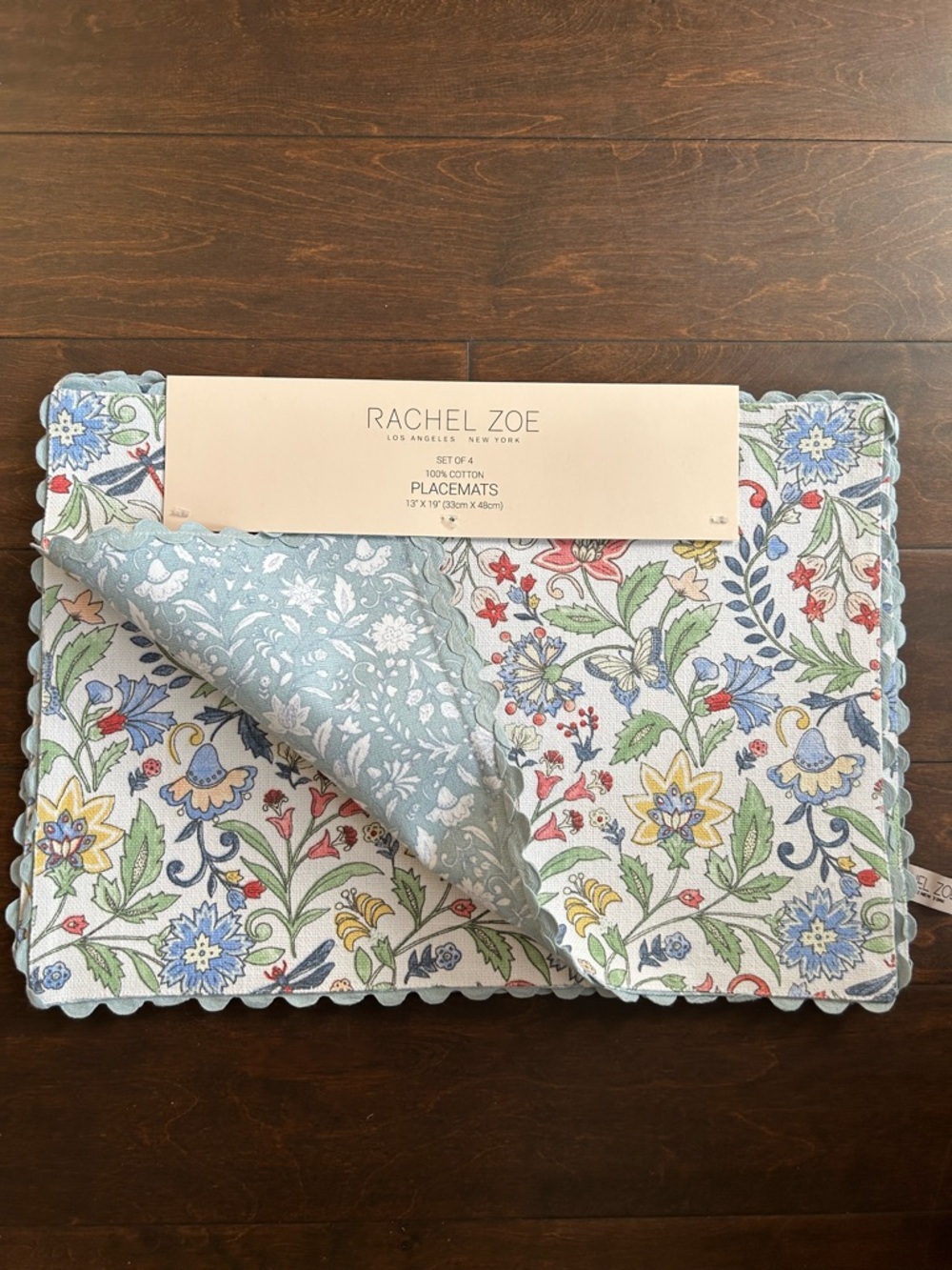 Rachel Zoe Set of 4 Placemats Floral  New Cotton Multicolor